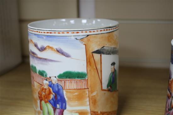 Four Chinese famille rose large mugs, Qianlong period tallest 15cm